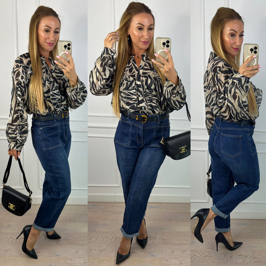 Bluzka z bawełny CATHIA / CZARNO-BEŻOWA