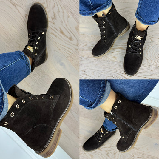 Skórzane botki SHOX / CZEKOLADOWE