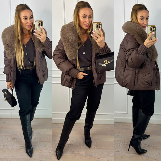 Kurtka z futerkiem ZURIE / CZEKOLADOWA