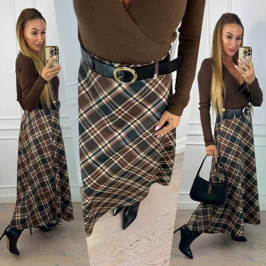 Spódnica w kratę HAZEL / CZEKOLADOWA