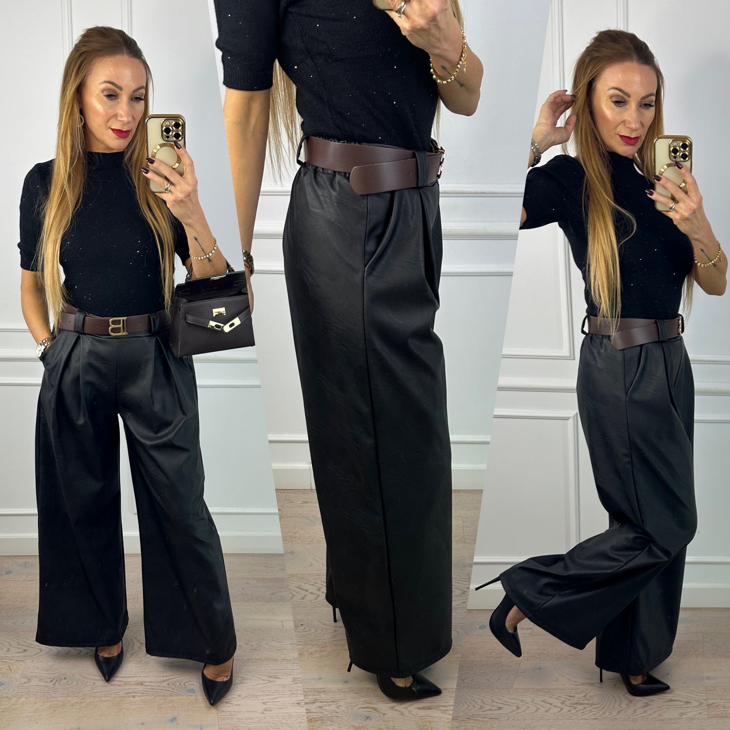 Spodnie z eko skóry WIDE LEG MIRIEL / CZARNE