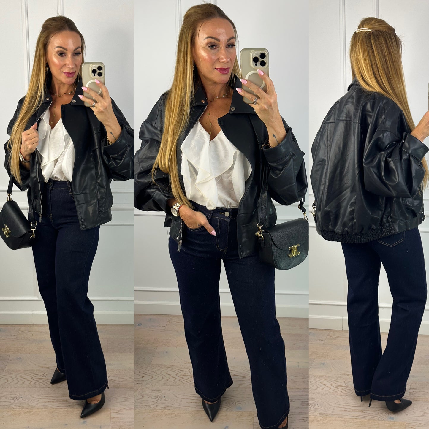 Bomberka z eko skóry RUNA / CZARNA