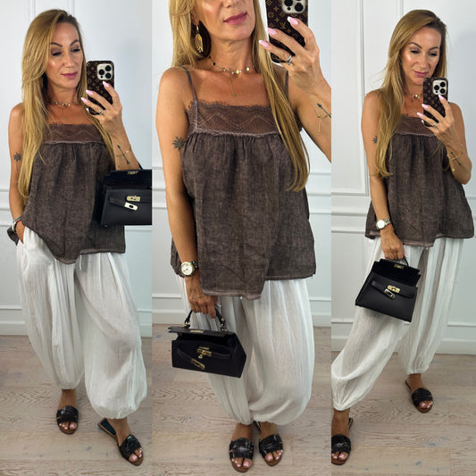 Lniany top TABBY / CZEKOLADOWY