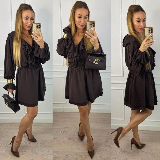 Sukienka z biżuterią LINDINA / CZEKOLADOWA