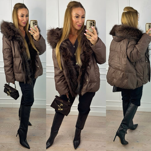 Kurtka puchowa z jenotem LILEVE / CZEKOLADOWA