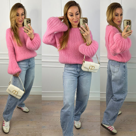 Sweter z moherem KASSY / RÓŻOWY