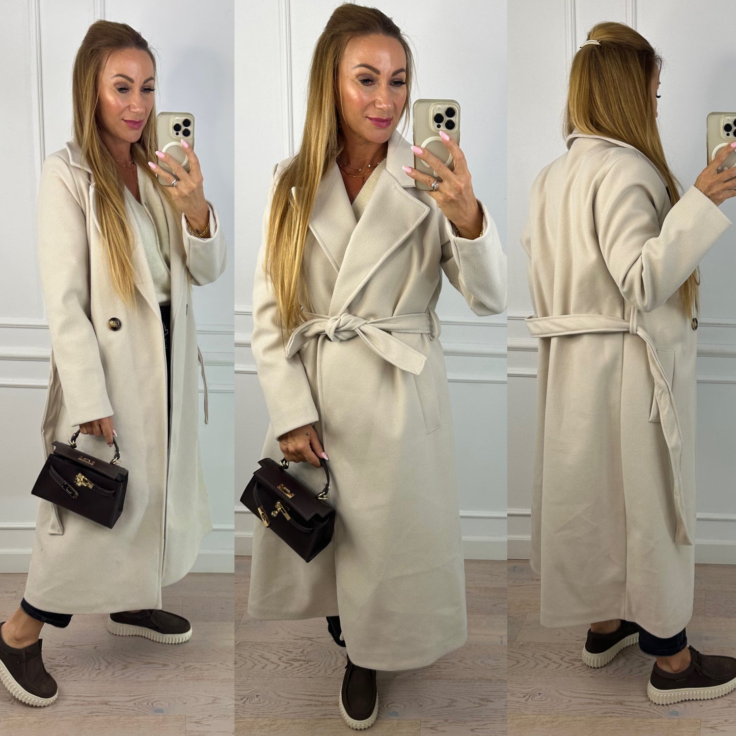 Flauszowy płaszcz MARLENE / JASNY BEŻ