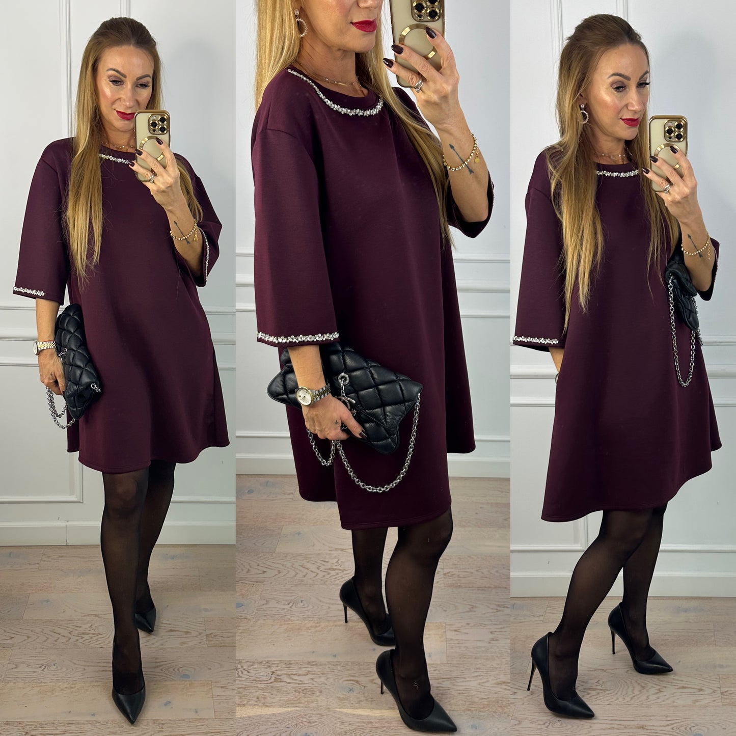 Sukienka z biżuterią DONARIA / BURGUNDOWA