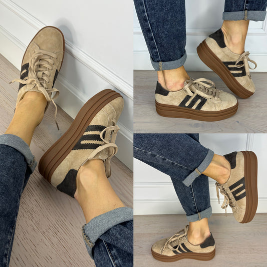 Zamszowe buty sportowe SCOTTY / BEŻOWO-BRĄZOWE