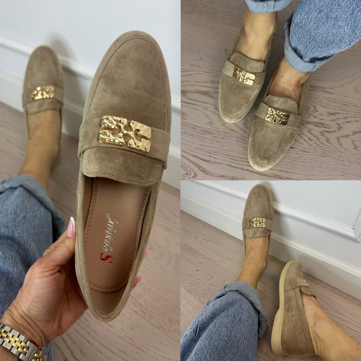Mokasyny z eko zamszu SWANN / KHAKI