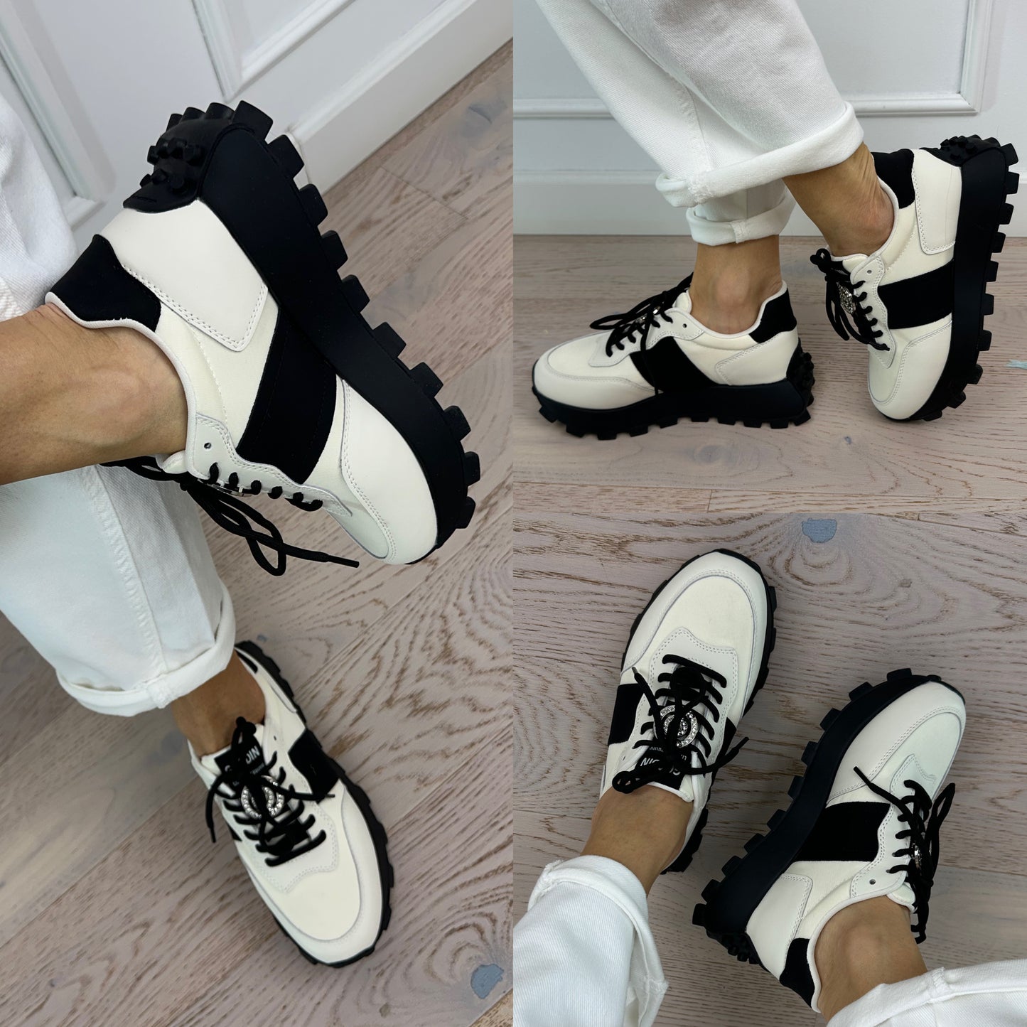 Skórzane buty sportowe MADRID / BEŻOWO-CZARNE