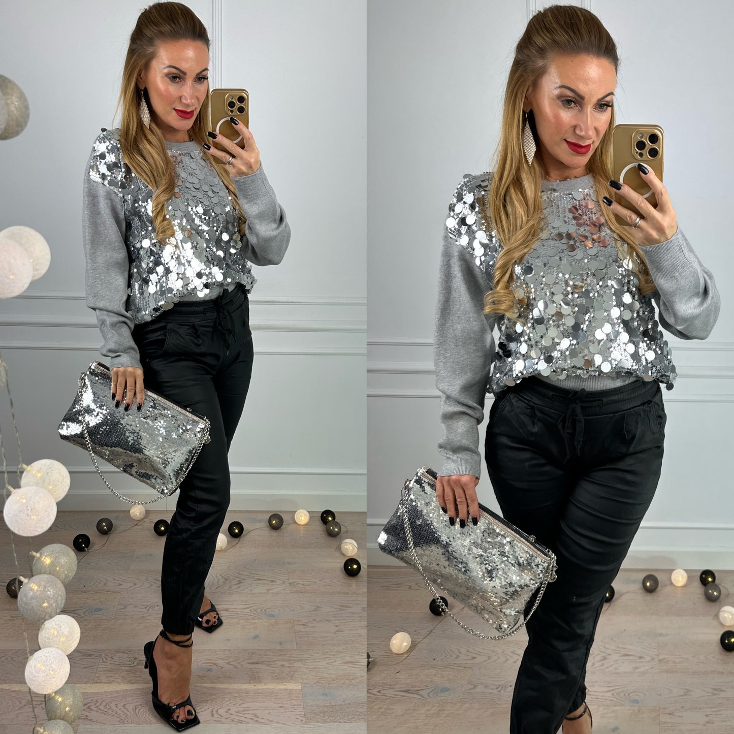 Sweter BRONWYN SEQUINS / GREY-SILVER