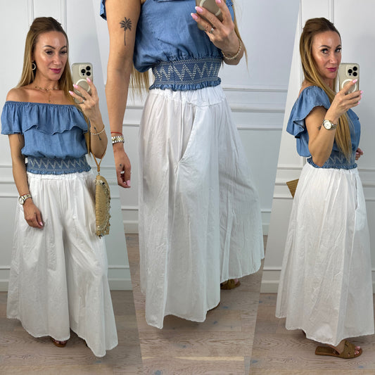 Bawełniane spodnie WIDE LEG JURRIN / BIAŁE
