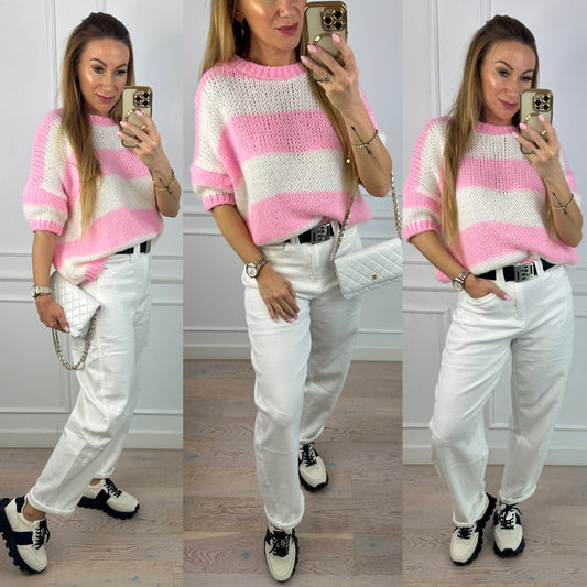 Sweter z moherem INDRA / RÓŻOWO-ŚMIETANKOWY