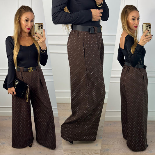 Spodnie z błyszczącymi dżetami LORCA / BRĄZOWE