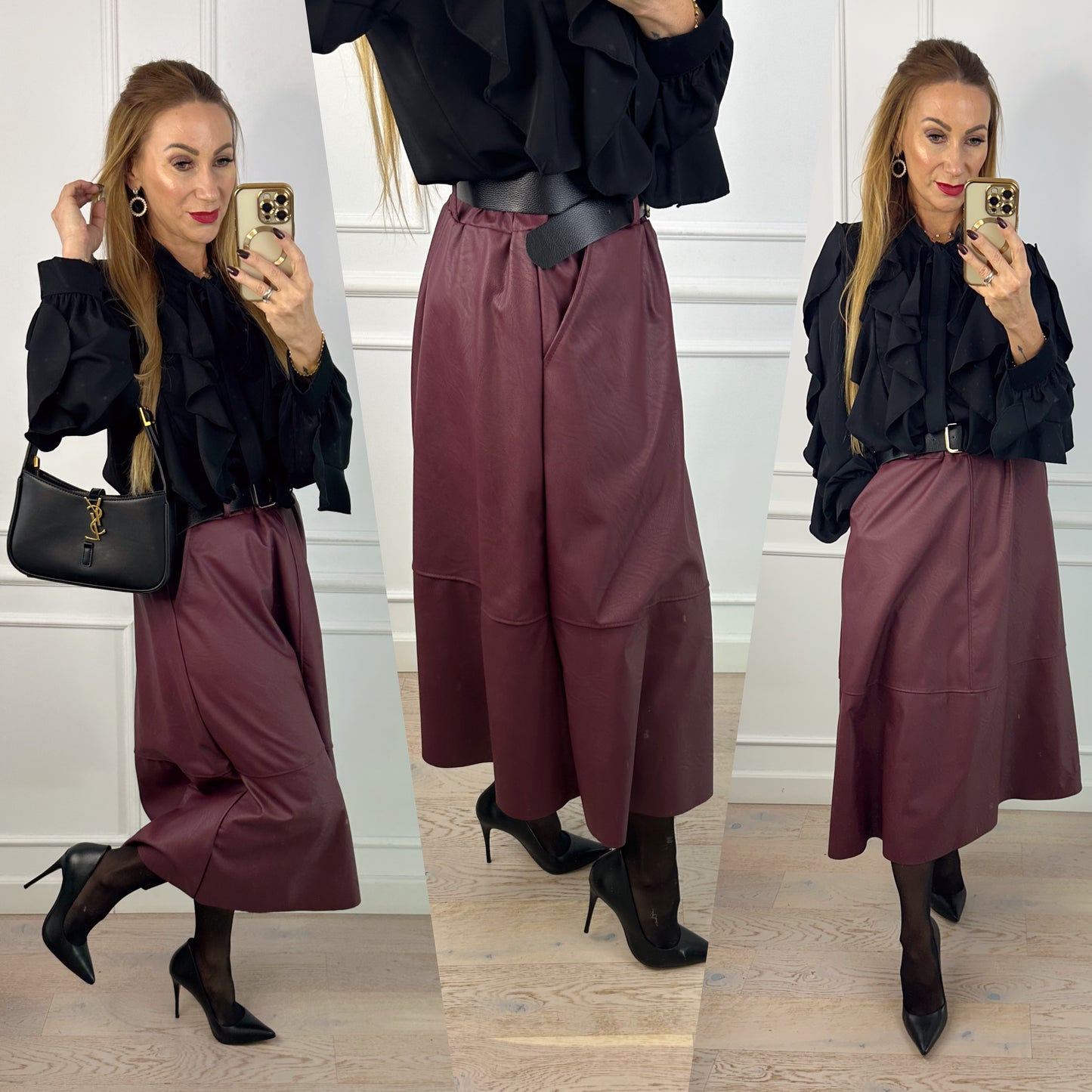 Spódnica z eko skóry CAYLA / BURGUNDOWA