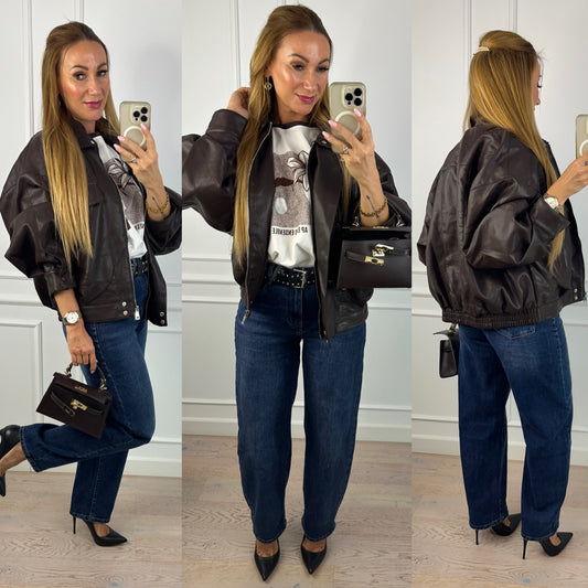 Bomberka z eko skóry RUNA / CZEKOLADOWA