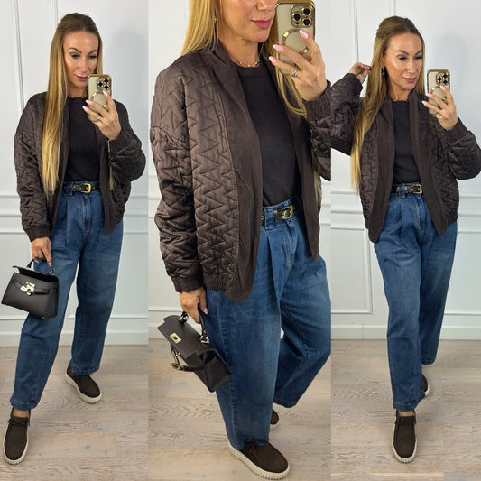 Pikowana kurtka z wiskozy FLYBY / CZEKOLADOWA