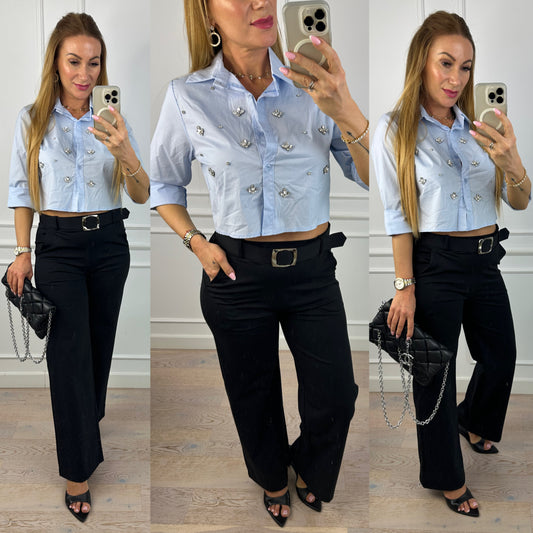 Krótka koszula bawełniana RUTH / NIEBIESKA