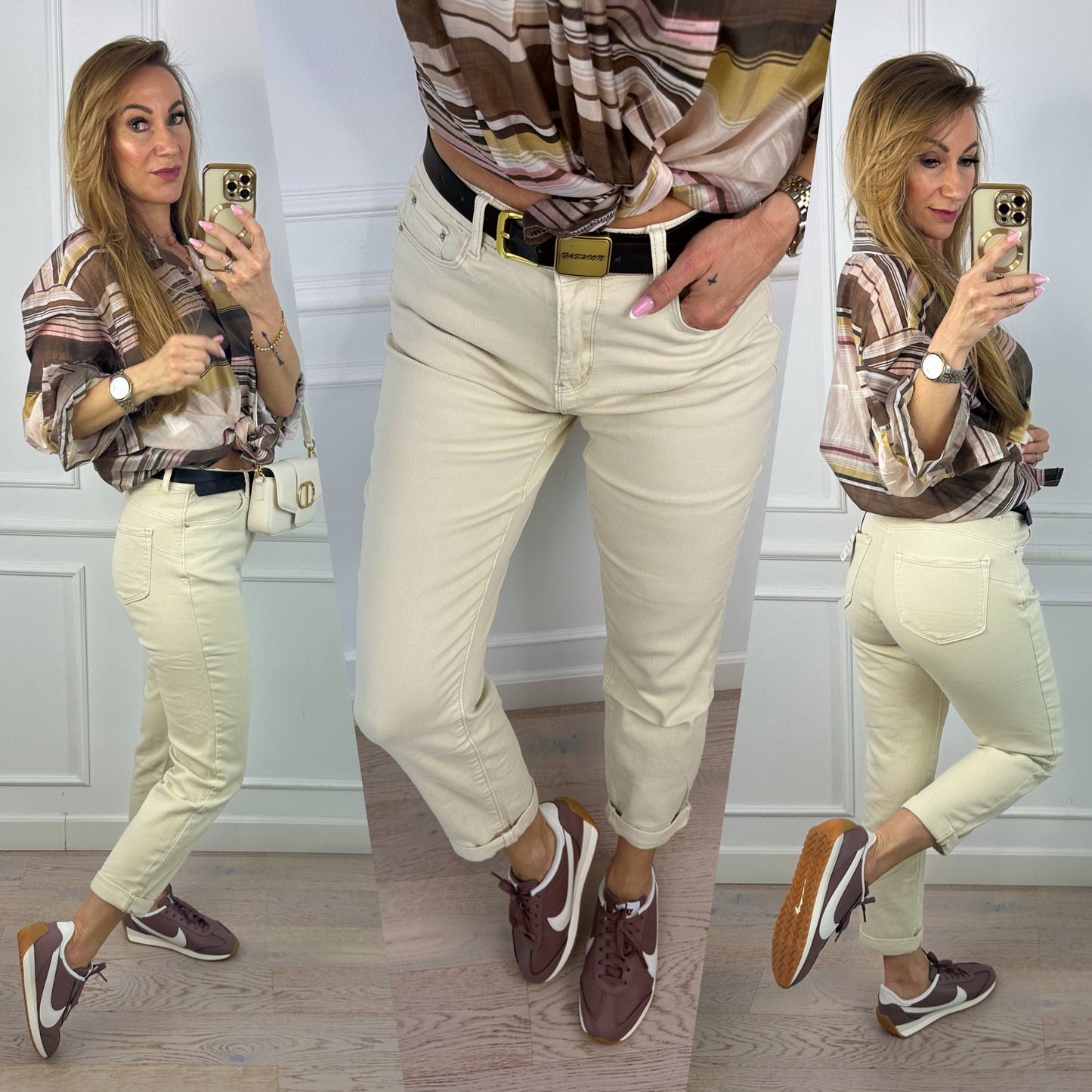 Spodnie jeansowe MOM FIT RAVAL / KREMOWE