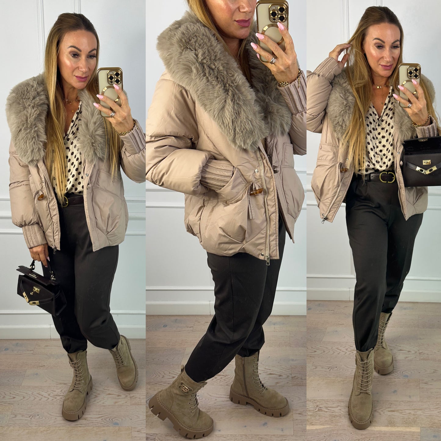 Kurtka z futerkiem ZURIE / BEŻOWA