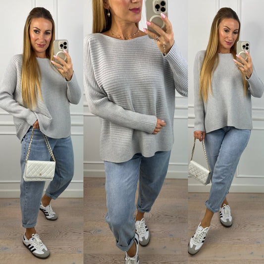 Sweter w prążek z wiskozą MARIN / JASNY SZARY