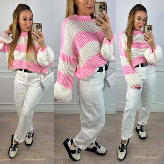 Sweter z wełną i moherem MILEY / RÓŻOWO-ŚMIETANKOWY