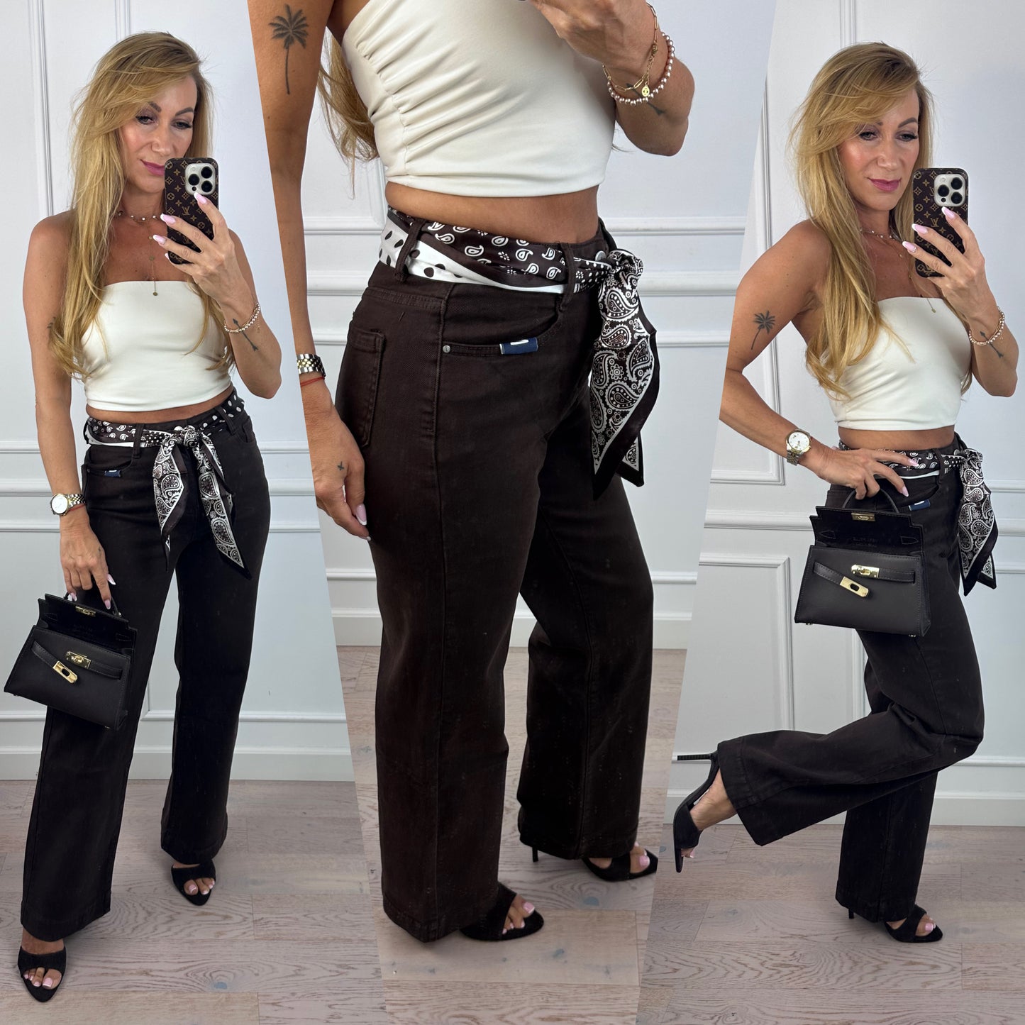Spodnie jeansowe WIDE LEG ZENVY / CZEKOLADOWE