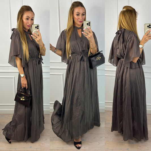 Sukienka z tencelem FIORELLA / CZEKOLADOWA