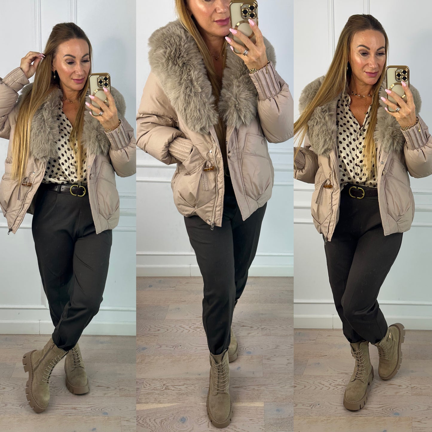 Kurtka z futerkiem ZURIE / BEŻOWA