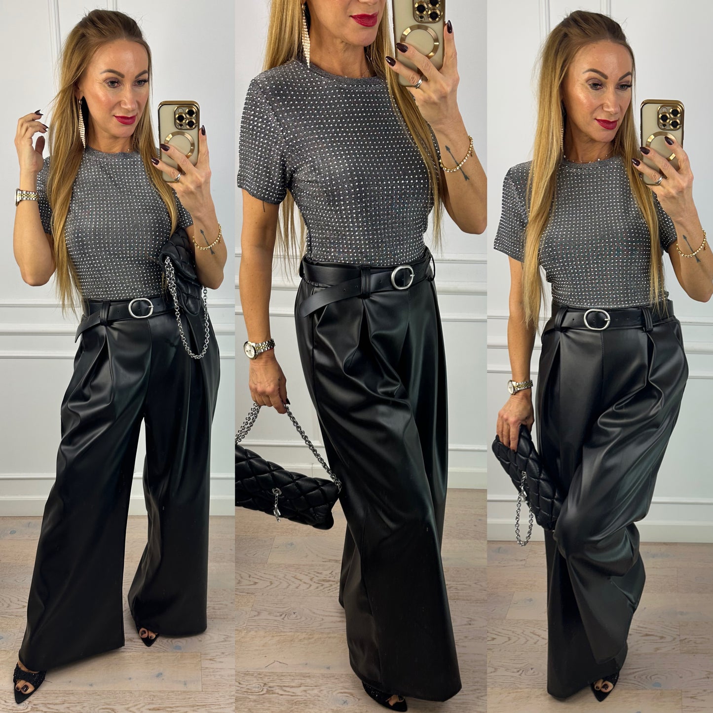 Bluzka z błyszczącymi dżetami BRITTA / SREBRNA