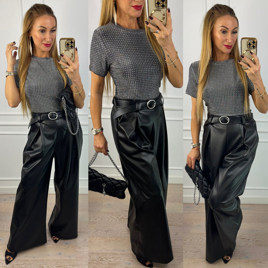 Bluzka z błyszczącymi dżetami BRITTA / SREBRNA