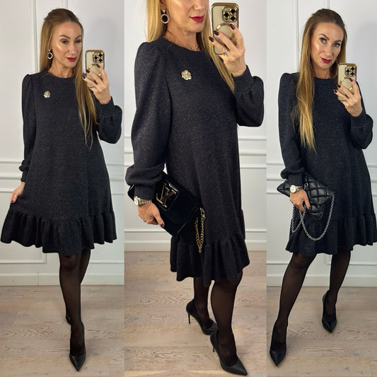 Sukienka z błyszczącą nitką NASTAJA / CZARNA