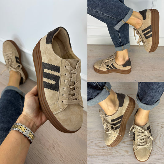 Zamszowe buty sportowe SCOTTY / BEŻOWO-BRĄZOWE