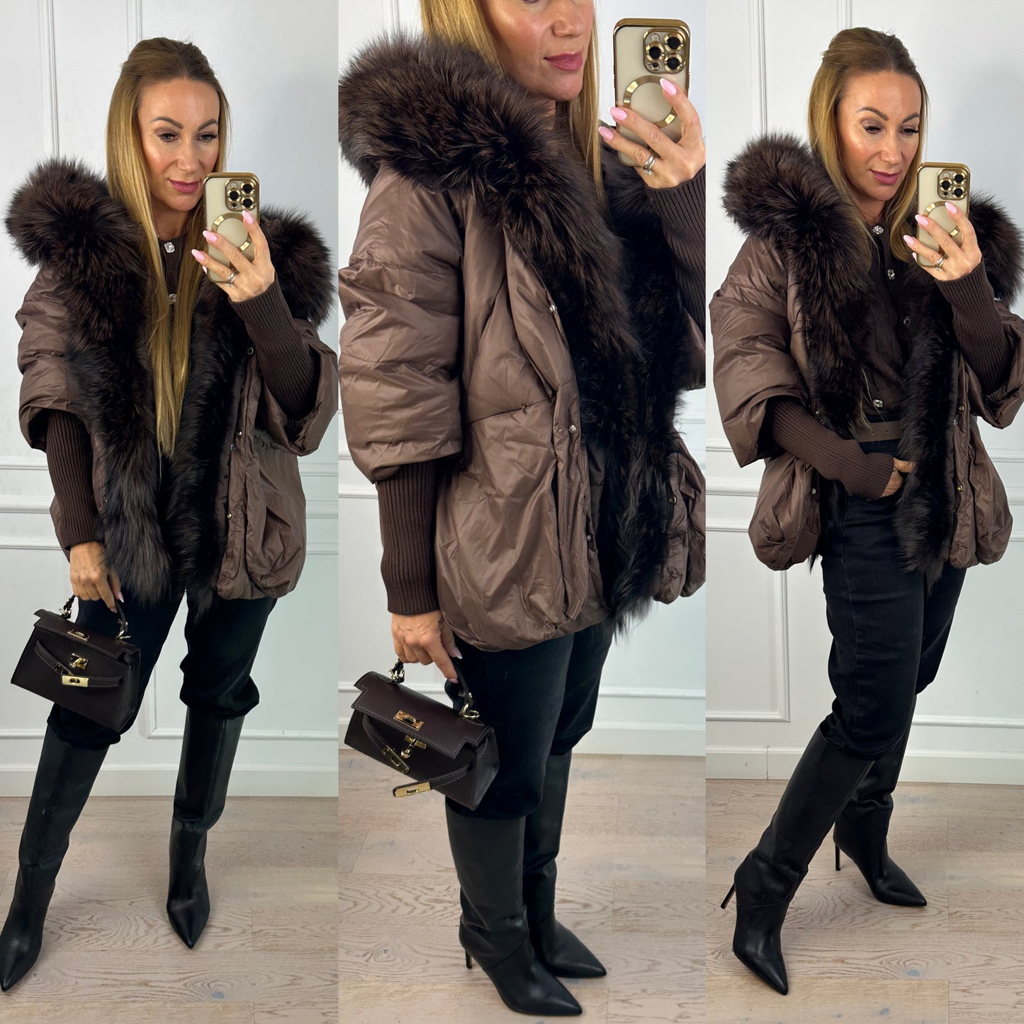 Puchowa kurtka z jenotem LUMINA / CZEKOLADOWA