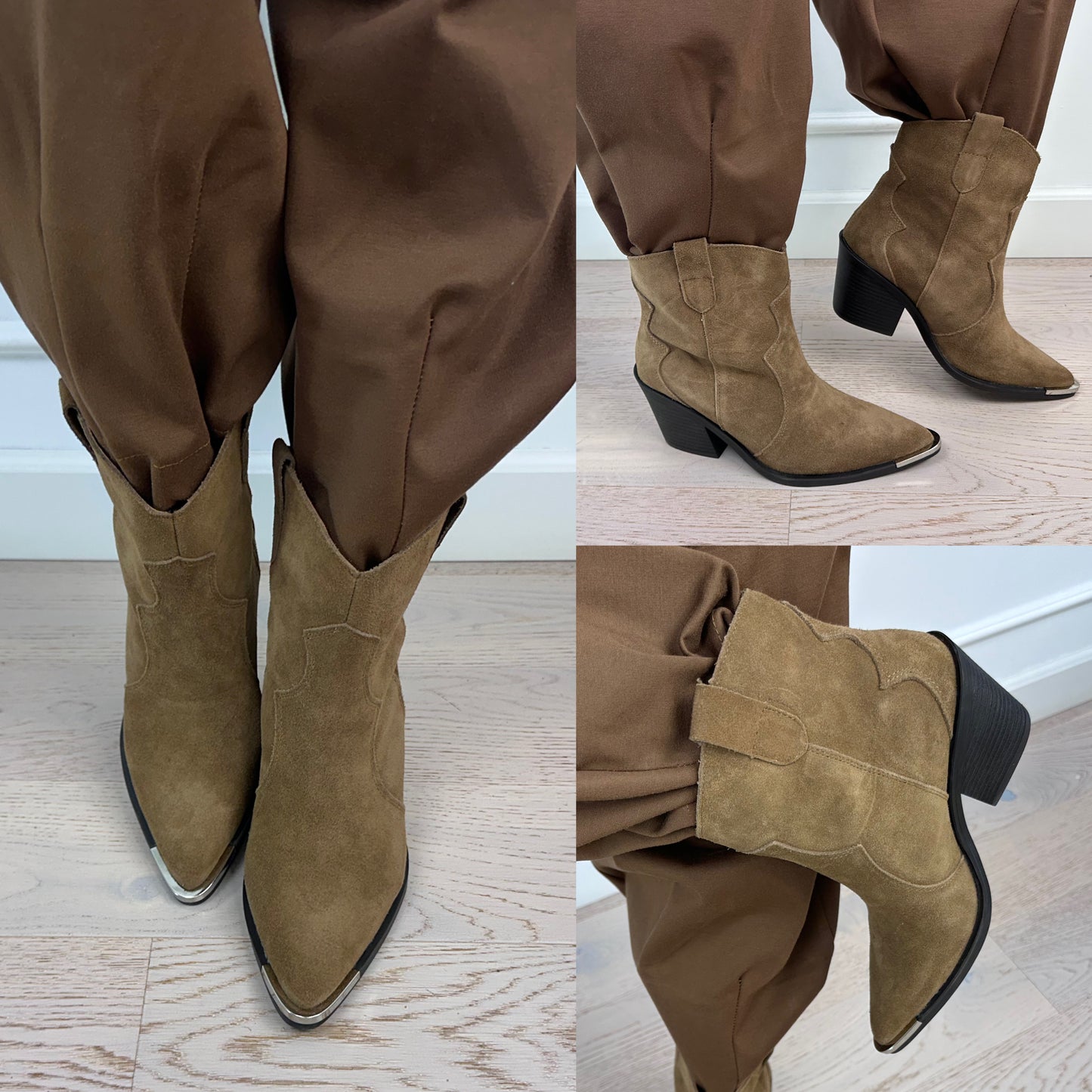 Skórzane botki w stylu kowbojskim AMARI / CAMEL