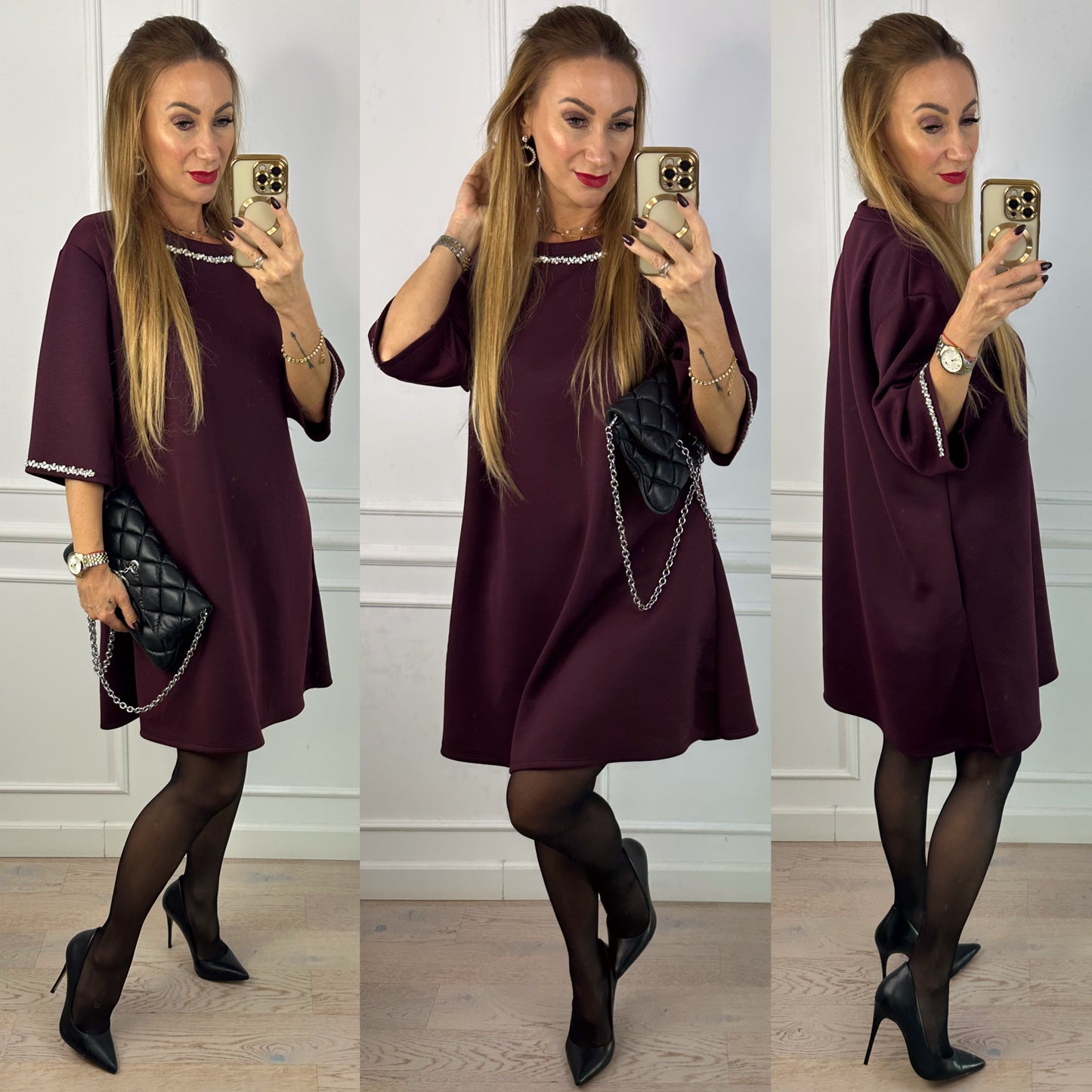 Sukienka z biżuterią DONARIA / BURGUNDOWA