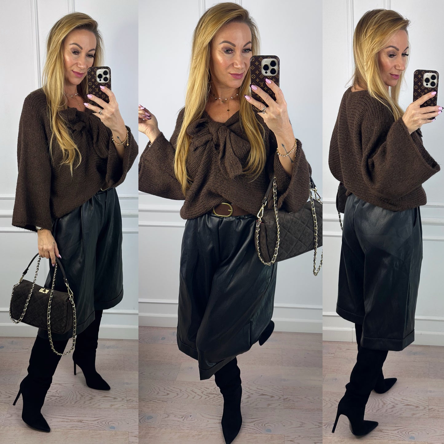 Sweter z kokardą SONYA / BRĄZOWY