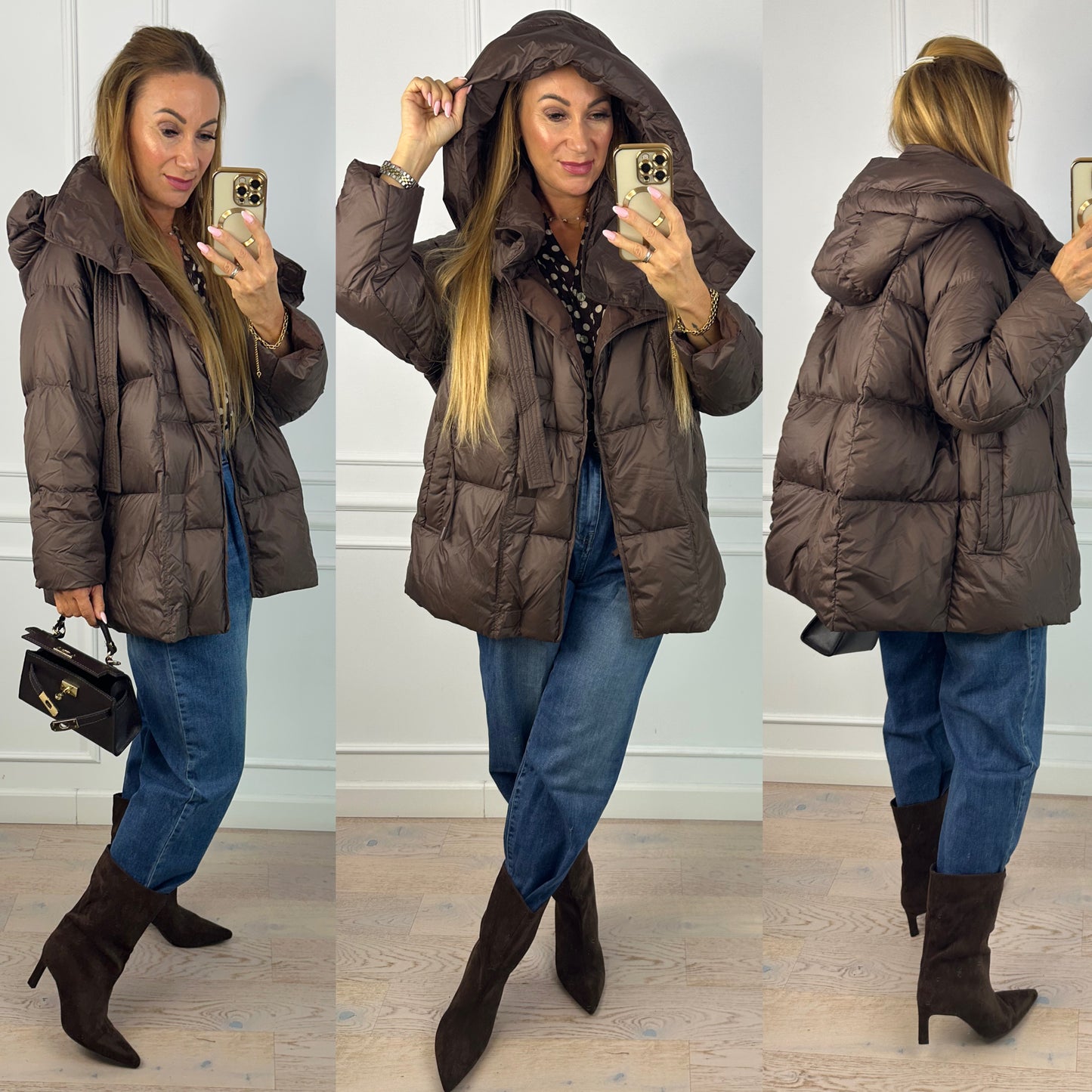 Puchowa kurtka LEONA / CZEKOLADOWA