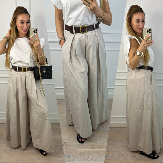Bawełniane spodnie WIDE LEG DASICO / BEŻOWE