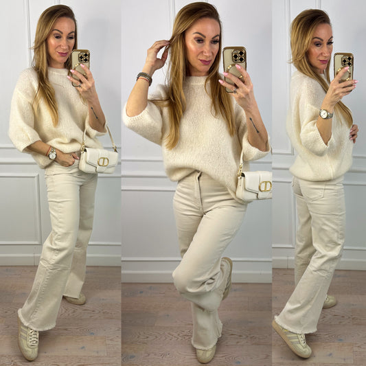 Sweter z wełną i moherem KEYSTONE / KREMOWY