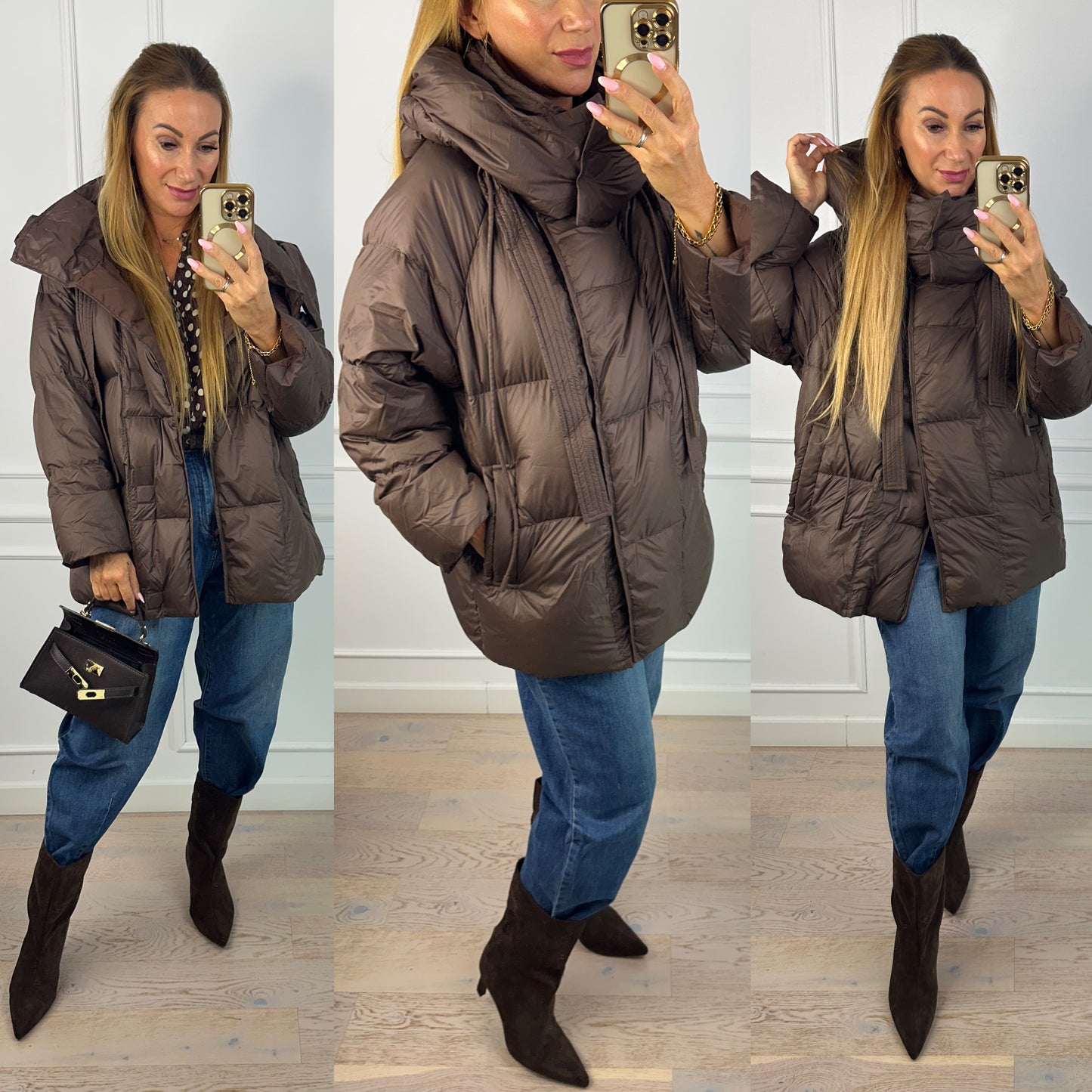 Puchowa kurtka LEONA / CZEKOLADOWA