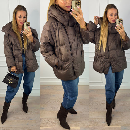 Puchowa kurtka LEONA / CZEKOLADOWA