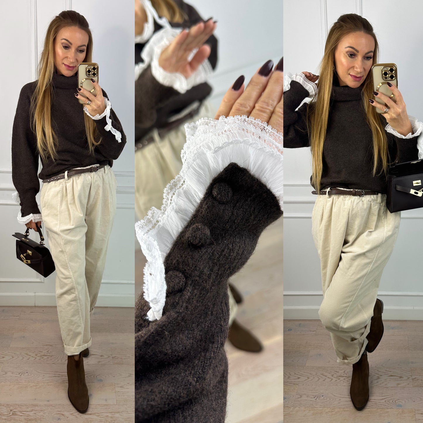 Sweter z wełną i wiskozą MAORO / CZEKOLADOWY