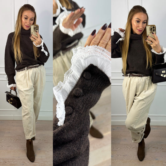 Sweter z wełną i wiskozą MAORO / CZEKOLADOWY