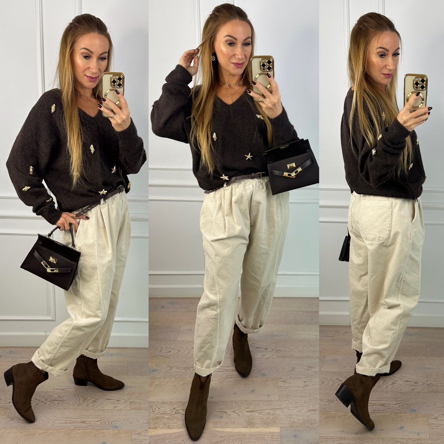 Sweter z wełną i wiskozą DEVORE / CZEKOLADOWY