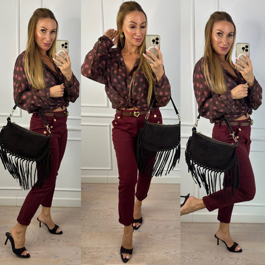 Koszula w groszki FEEONA / CZEKOLADOWO-MALINOWA