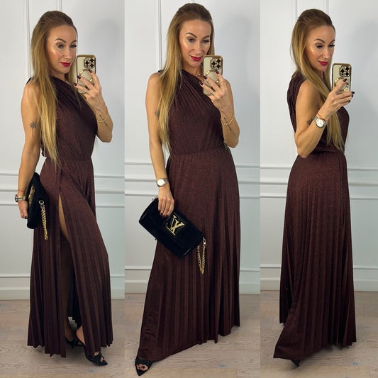 Błyszcząca sukienka CAMELIA / CZEKOLADOWA