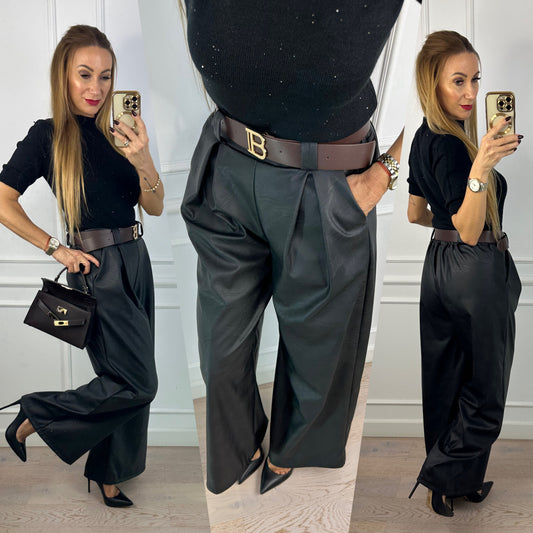 Spodnie z eko skóry WIDE LEG MIRIEL / CZARNE