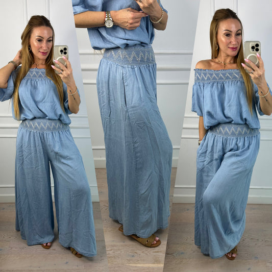 Spodnie z lekkiego jeansu WIDE LEG LOE / NIEBIESKIE
